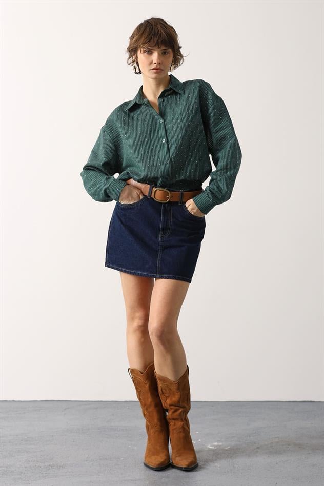 Taşlı Şifon Gmlek - Yeşil