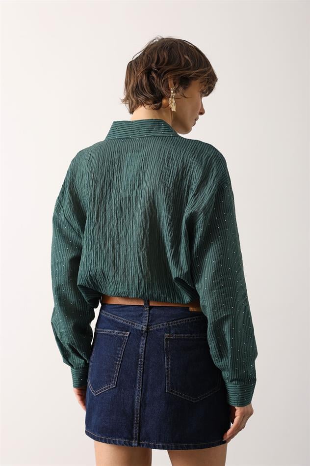 Taşlı Şifon Gmlek - Yeşil