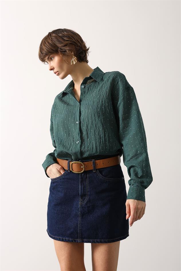 Taşlı Şifon Gmlek - Yeşil