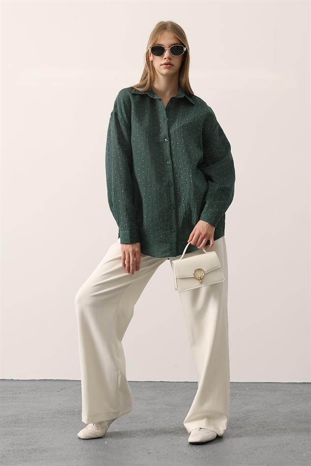 Taşlı Şifon Gmlek - Yeşil