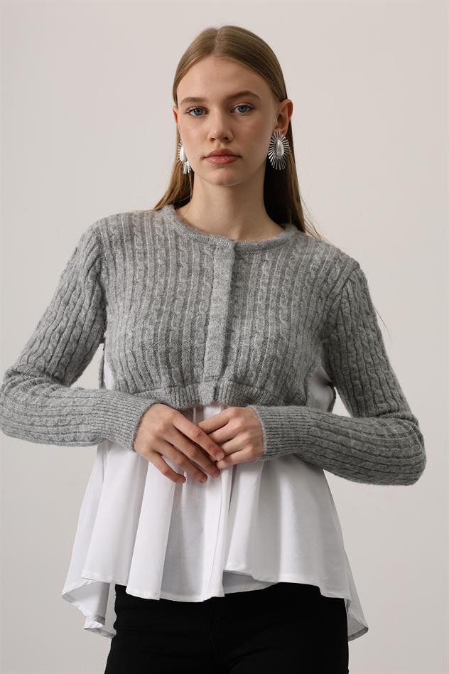 triko uzun kol gömlek - Gri