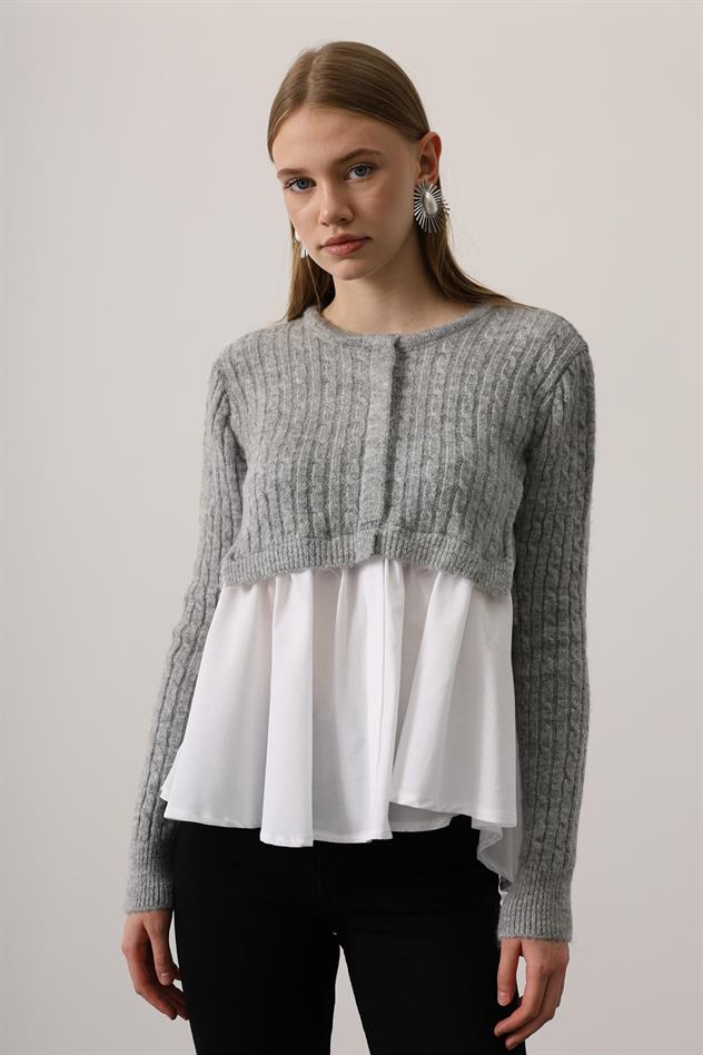 triko uzun kol gömlek - Gri