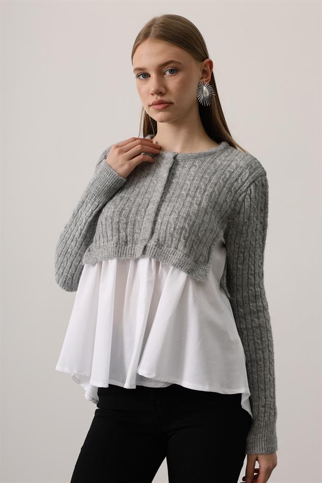 triko uzun kol gömlek - Gri