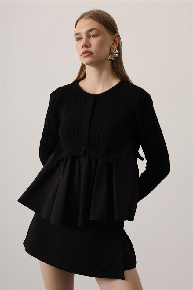 triko uzun kol gömlek - Siyah