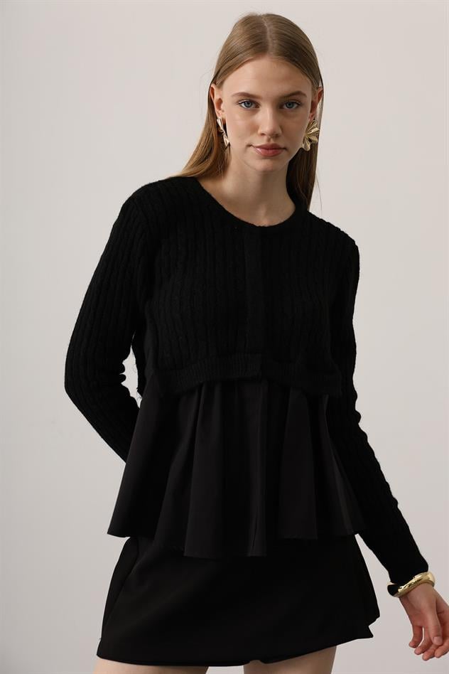 triko uzun kol gömlek - Siyah