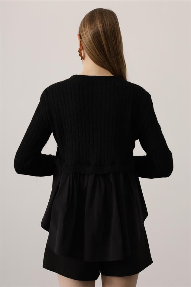 triko uzun kol gömlek - Siyah