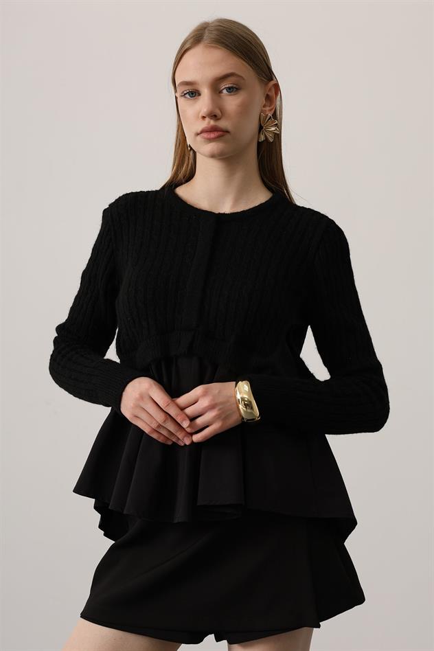 triko uzun kol gömlek - Siyah