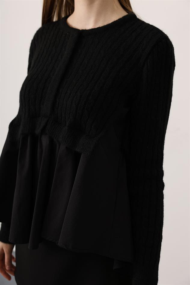 triko uzun kol gömlek - Siyah