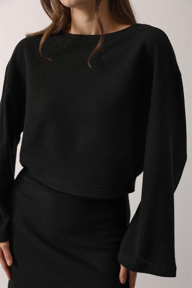 UZUN KOL BLUZ ETEKLİ TAKIM - Siyah