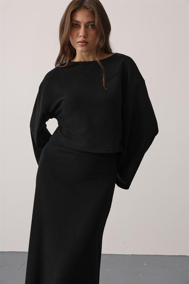 UZUN KOL BLUZ ETEKLİ TAKIM - Siyah