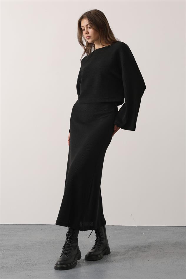 UZUN KOL BLUZ ETEKLİ TAKIM - Siyah