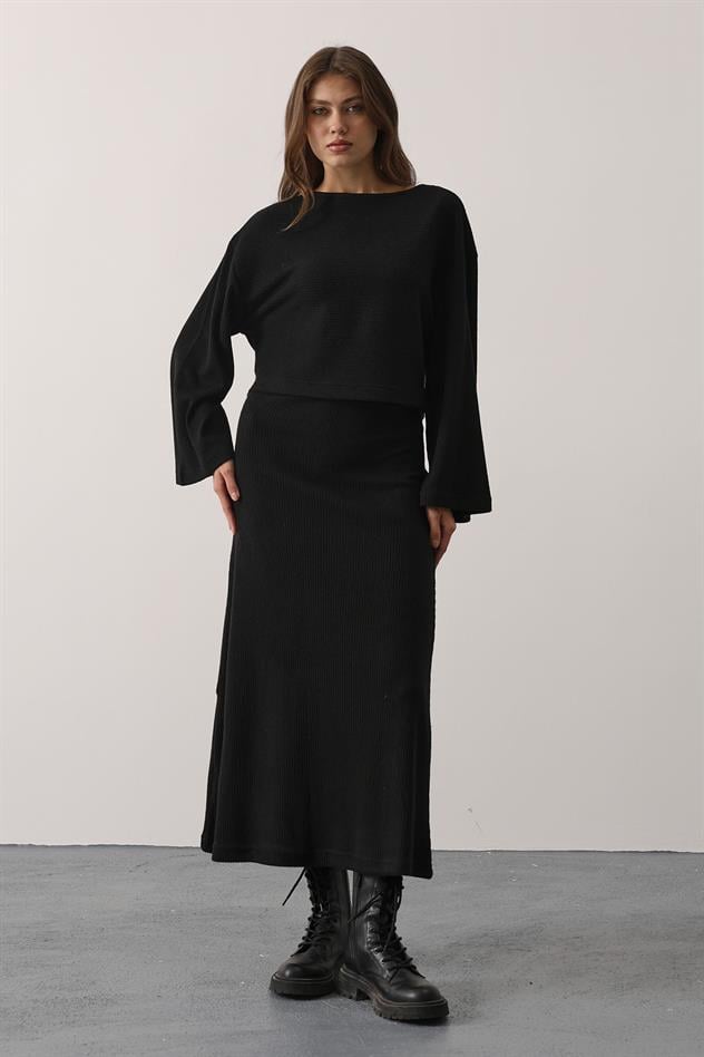 UZUN KOL BLUZ ETEKLİ TAKIM - Siyah