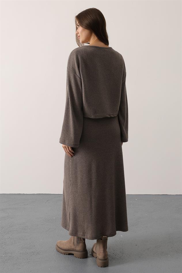 UZUN KOL BLUZ ETEKLİ TAKIM - Vizon