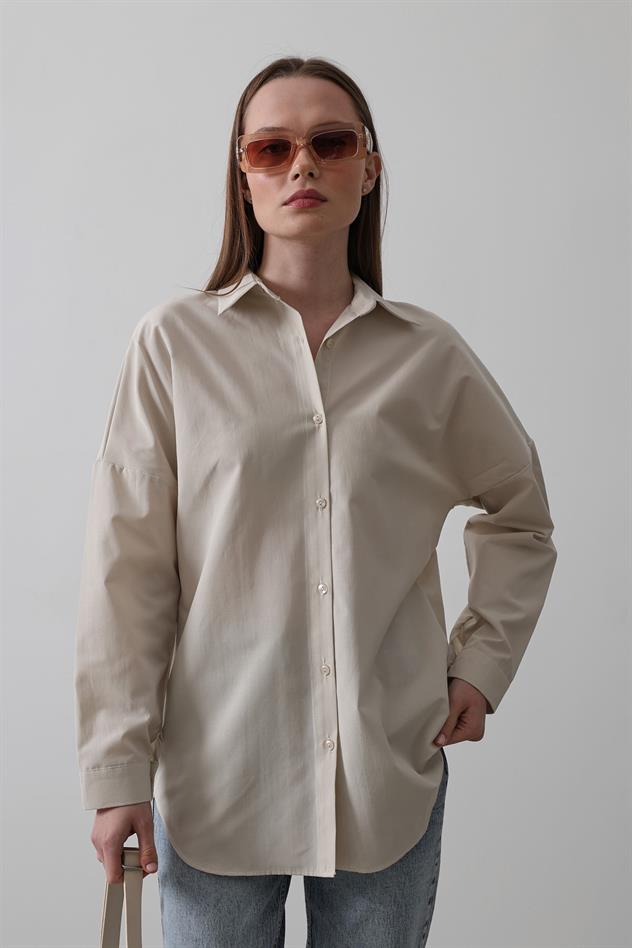 Uzun Kol Gömlek - Bej