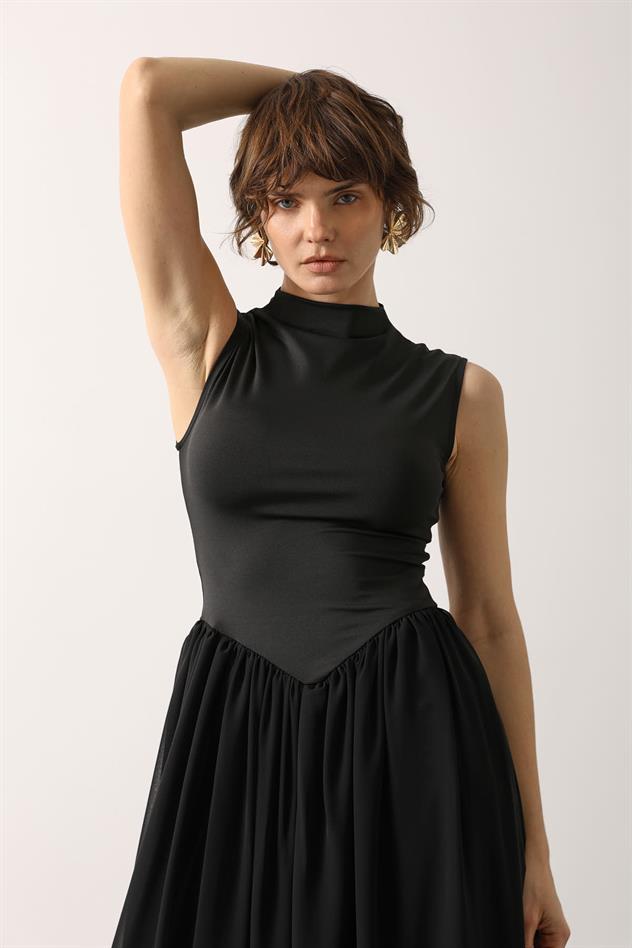 UZUN TÜLLÜ ELBİSE - Siyah