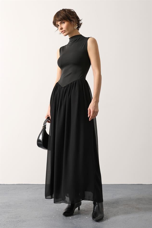 UZUN TÜLLÜ ELBİSE - Siyah