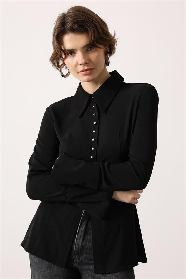 VÜCUDA OTURAN GÖMLEK - Siyah