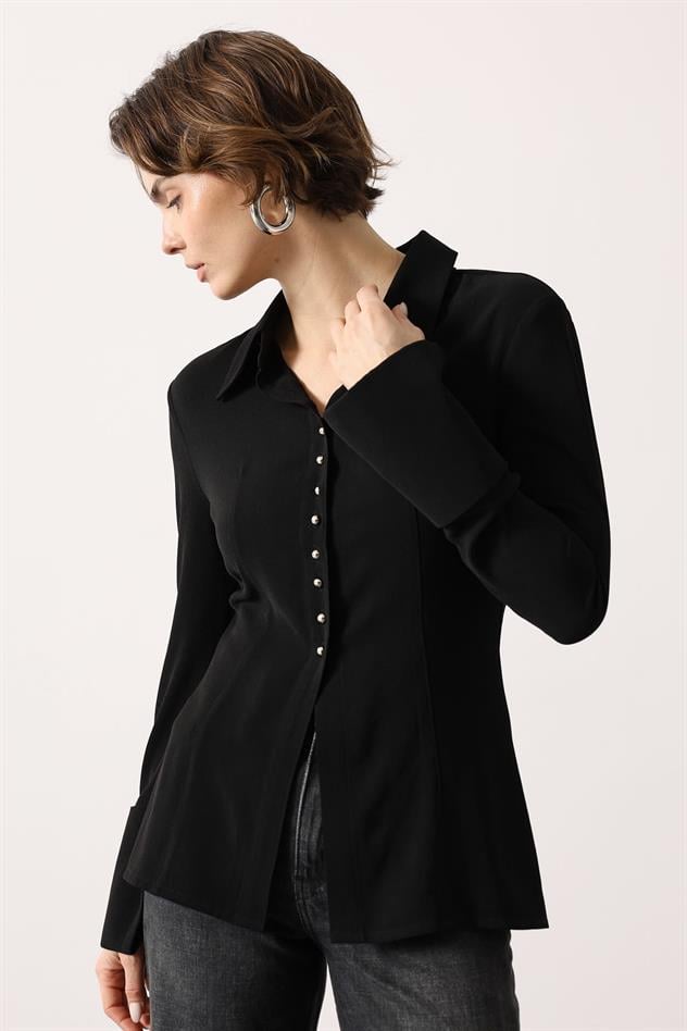 VÜCUDA OTURAN GÖMLEK - Siyah