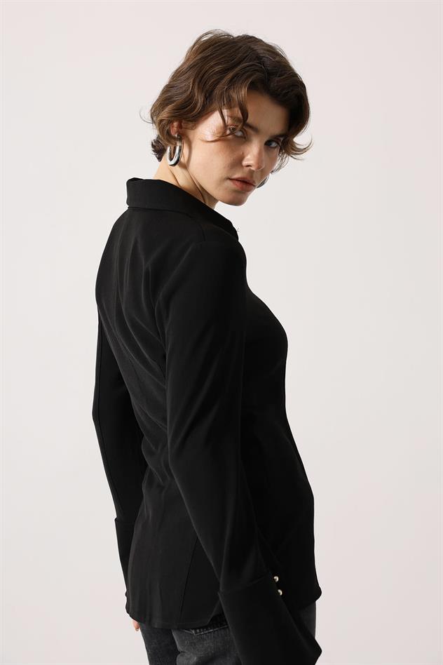 VÜCUDA OTURAN GÖMLEK - Siyah