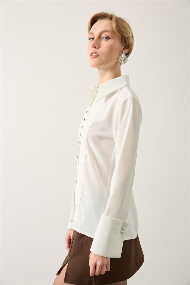 VÜCUDA OTURAN GÖMLEK - Ekru