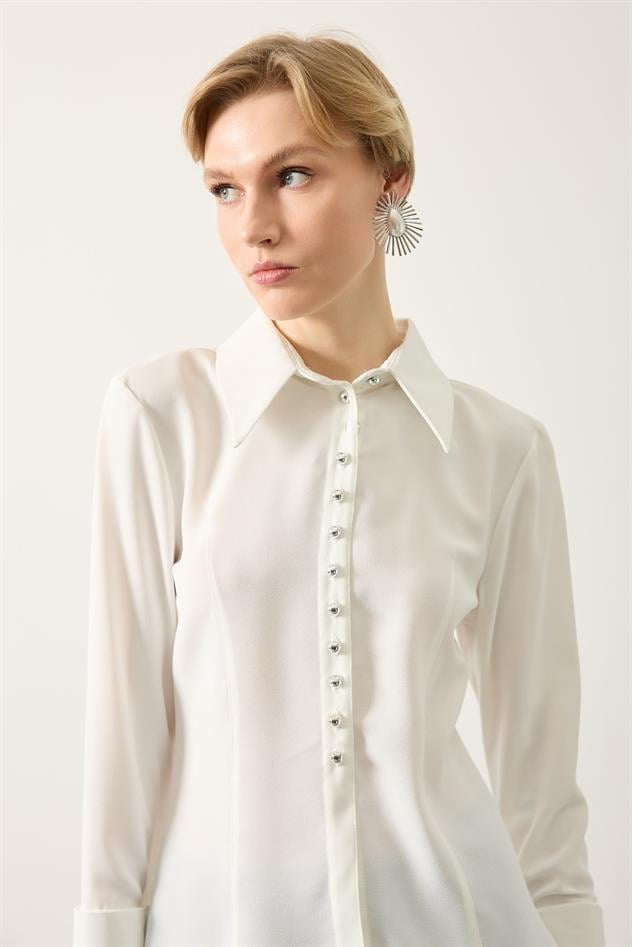 VÜCUDA OTURAN GÖMLEK - Ekru