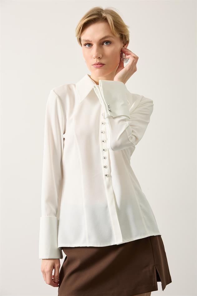 VÜCUDA OTURAN GÖMLEK - Ekru