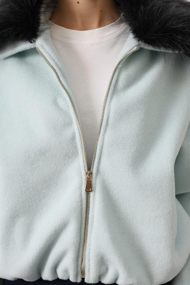 YAKASI KÜRKLÜ KAŞE CEKET - Mint