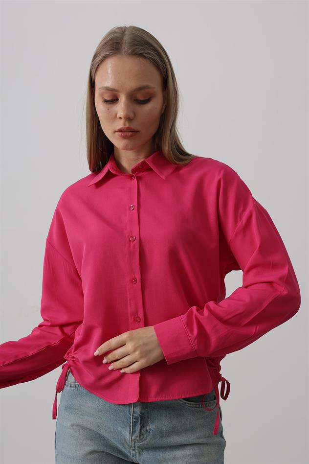 Yanları Bağlamalı Basic Gömlek - Fuşya