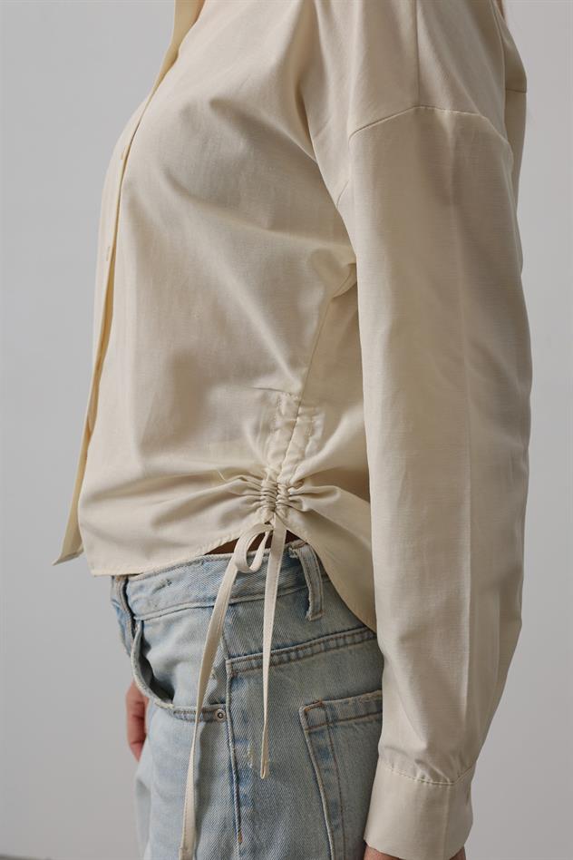 Yanları Bağlamalı Basic Gömlek - Ekru