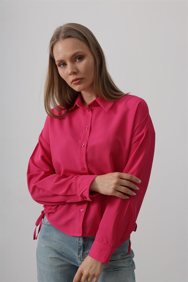 Yanları Bağlamalı Basic Gömlek - Fuşya