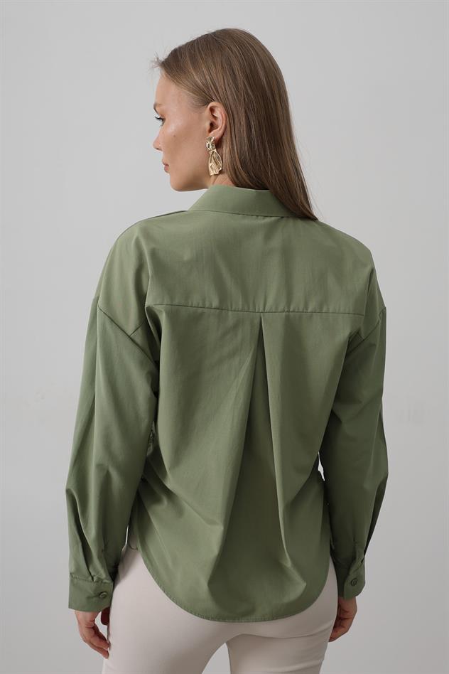 Yanları Bağlamalı Basic Gömlek - Haki