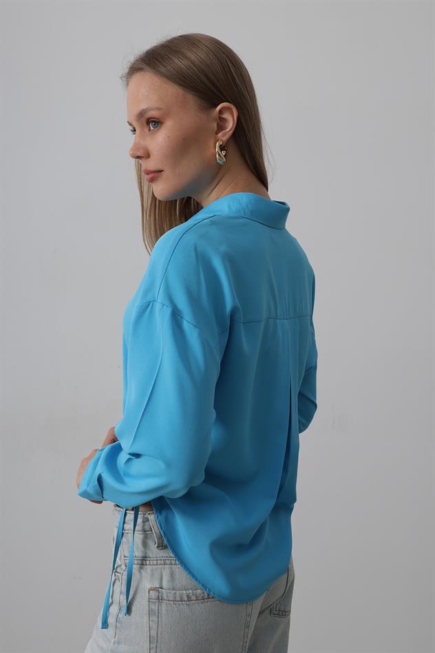 Yanları Bağlamalı Basic Gömlek - Turkuaz