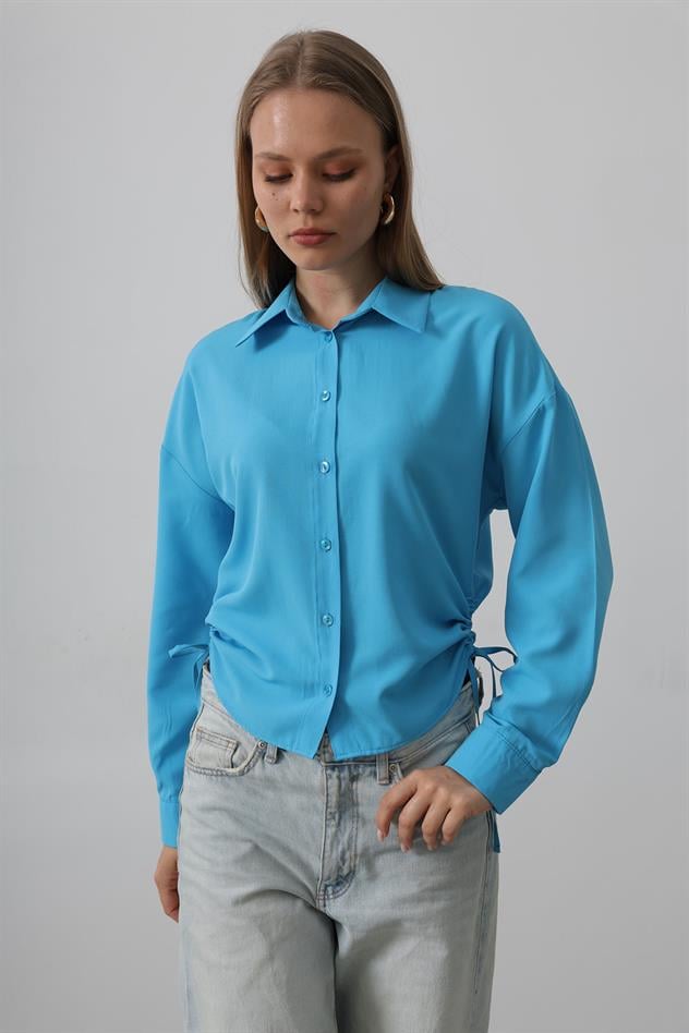 Yanları Bağlamalı Basic Gömlek - Turkuaz