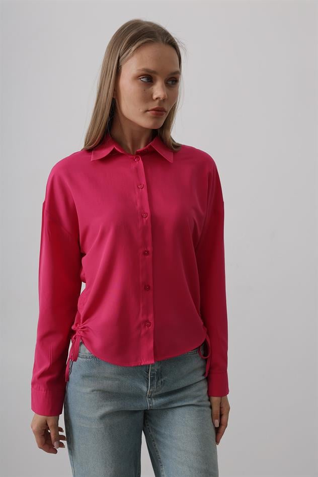 Yanları Bağlamalı Basic Gömlek - Fuşya