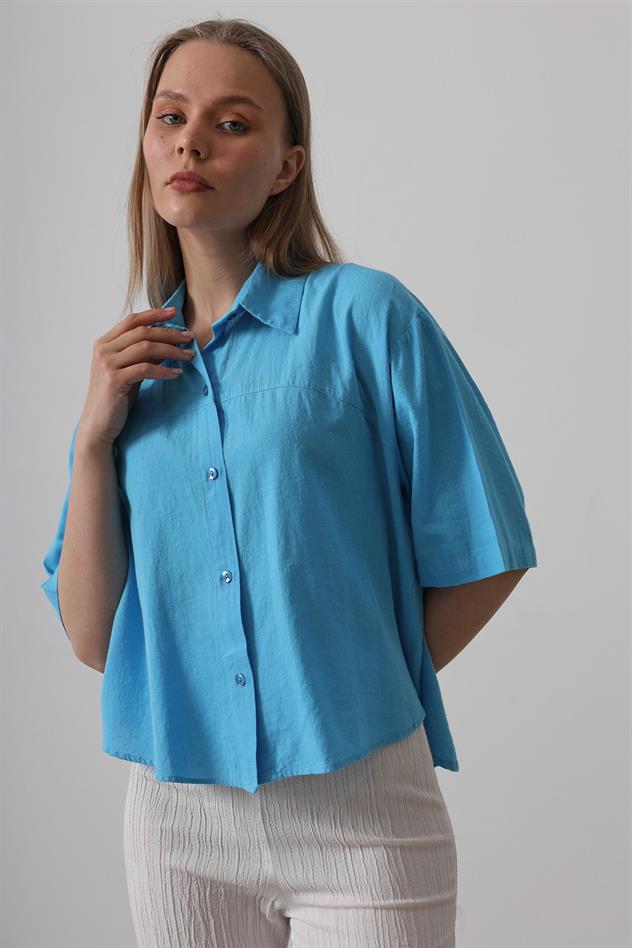 Yarım Kol Gömlek - Turkuaz