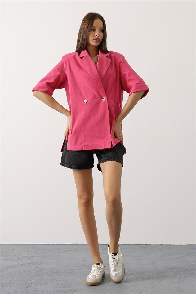 Yarım Kol Oversize Yırtmaçlı Ceket - Fuşya