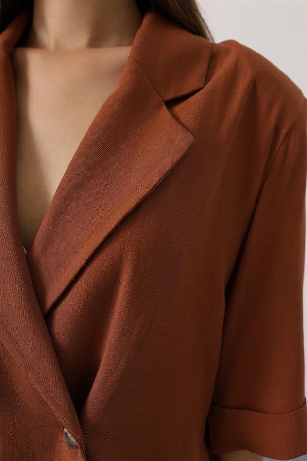 Yarım Kol Oversize Yırtmaçlı Ceket - Kahve
