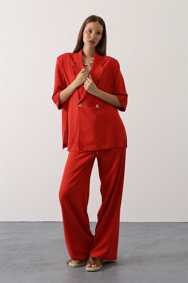 Yarım Kol Oversize Yırtmaçlı Ceket - Kırmızı