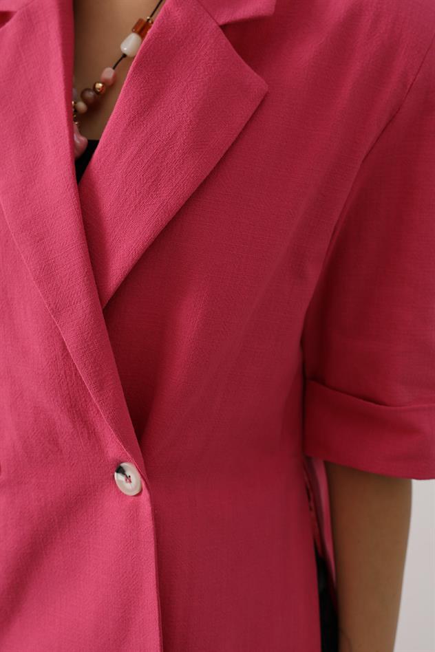 Yarım Kol Oversize Yırtmaçlı Ceket - Fuşya