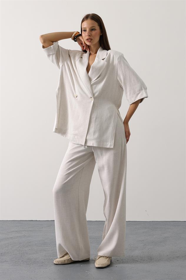 Yarım Kol Oversize Yırtmaçlı Ceket - Natür