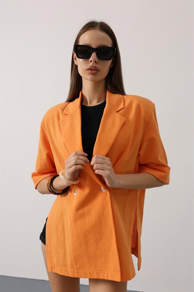 Yarım Kol Oversize Yırtmaçlı Ceket - Oranj