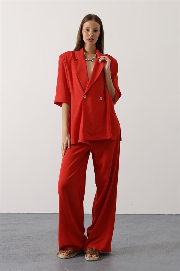 Yarım Kol Oversize Yırtmaçlı Ceket - Kırmızı