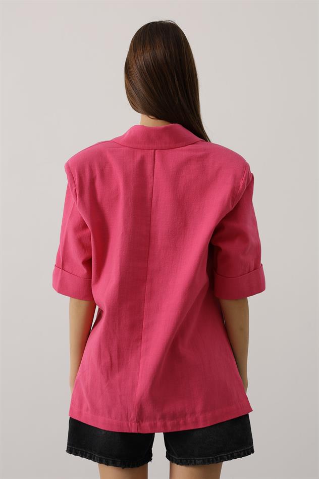 Yarım Kol Oversize Yırtmaçlı Ceket - Fuşya