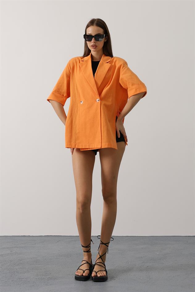 Yarım Kol Oversize Yırtmaçlı Ceket - Oranj