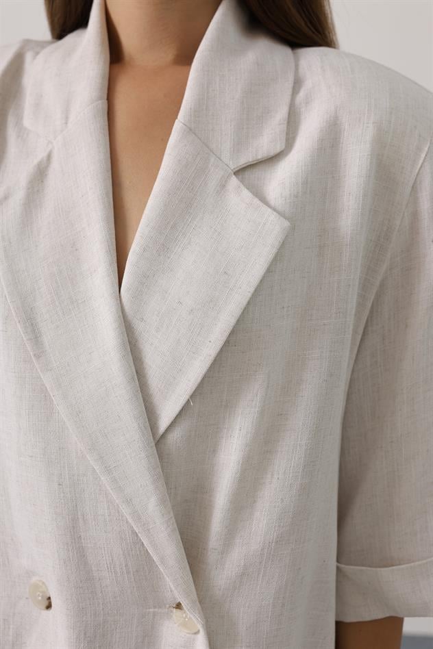 Yarım Kol Oversize Yırtmaçlı Ceket - Natür