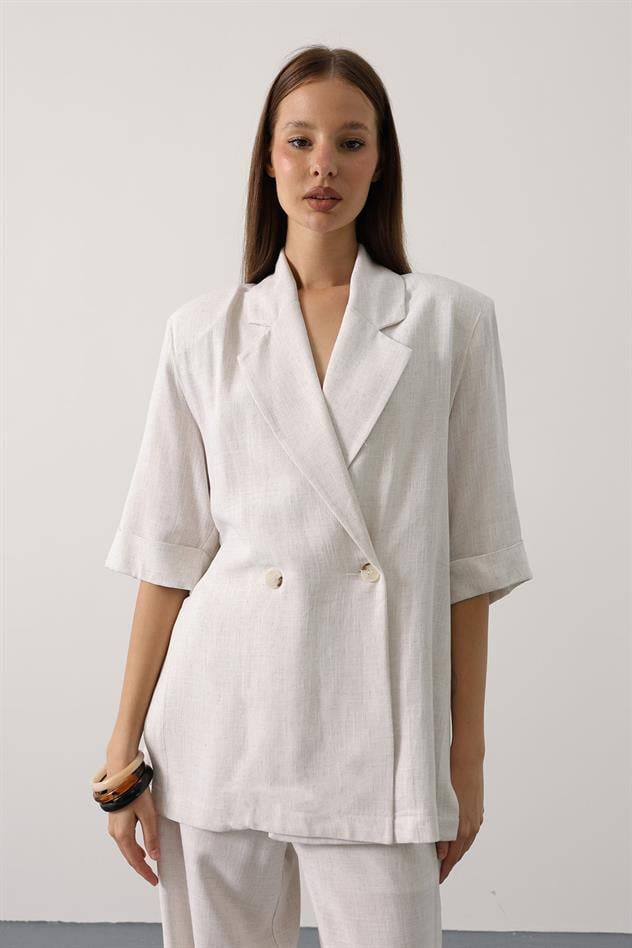 Yarım Kol Oversize Yırtmaçlı Ceket - Natür