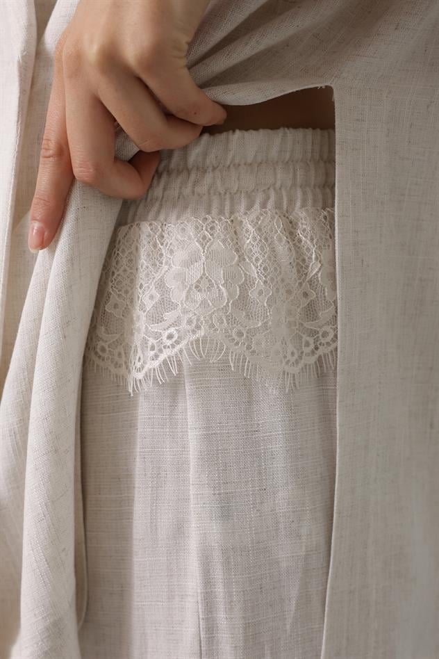 Yarım Kol Oversize Yırtmaçlı Ceket - Natür