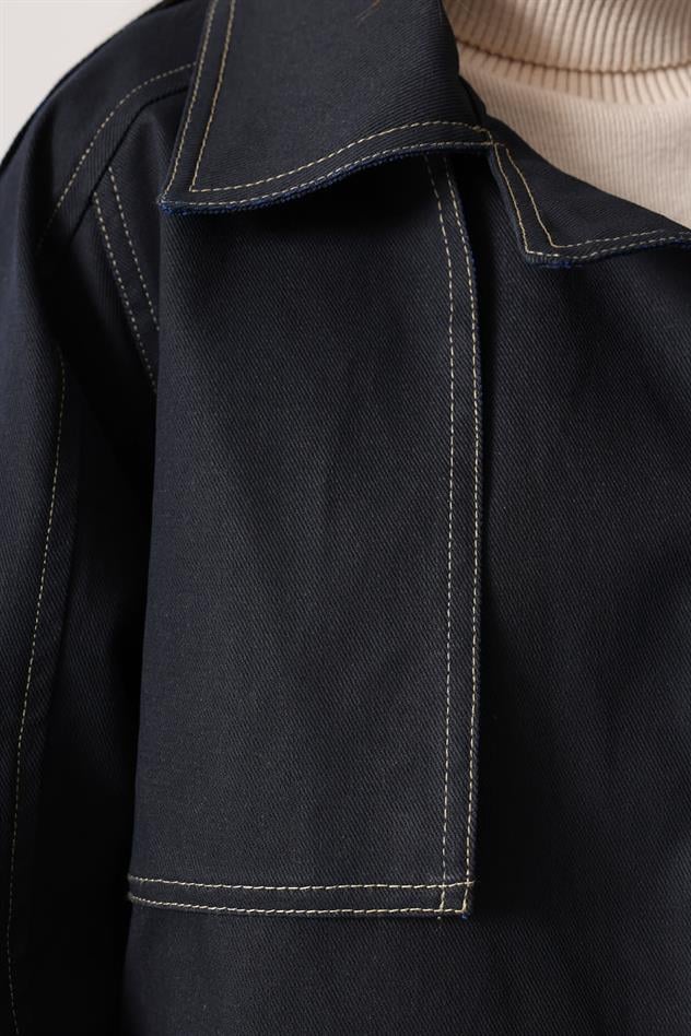 YIKAMA EFEKTLİ BAĞLAMALI DENİM CEKET - Siyah