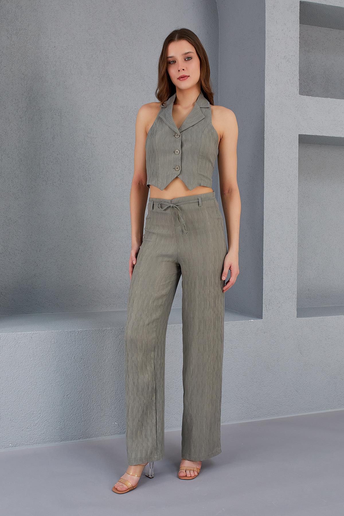 BEL DETAYLI PANTOLON - HAKİ