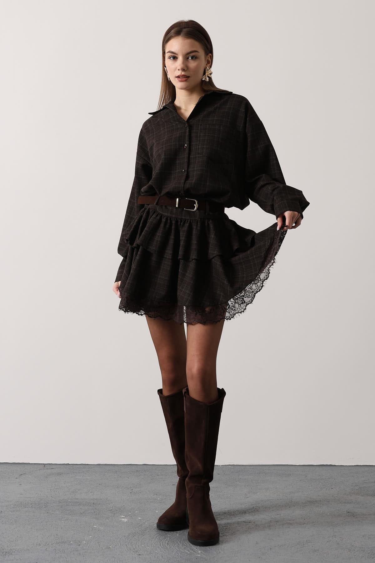 DANTELLİ ETEK - Kahve